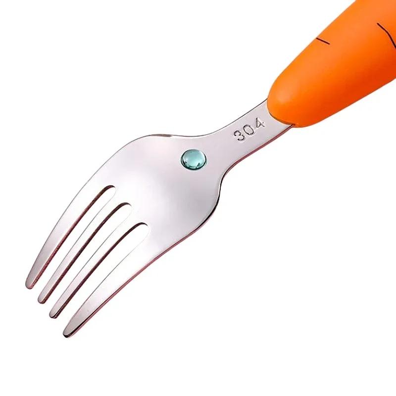 Carrots Set Children Dinnerware Stainless Steel Spoon Fork Flatware With Box Baby Feeding Tool Kitchen Tableware Supplies