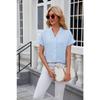 Summer Women's Shirt Solid Color V-neck Short-sleeved Shirt Loose Casual Chiffon Shirt