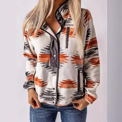 Damen Herbst Warmer Bedruckter Knopfmantel Leichte Oberbekleidung Weicher Warmer Samtstoff Neue Modejacke