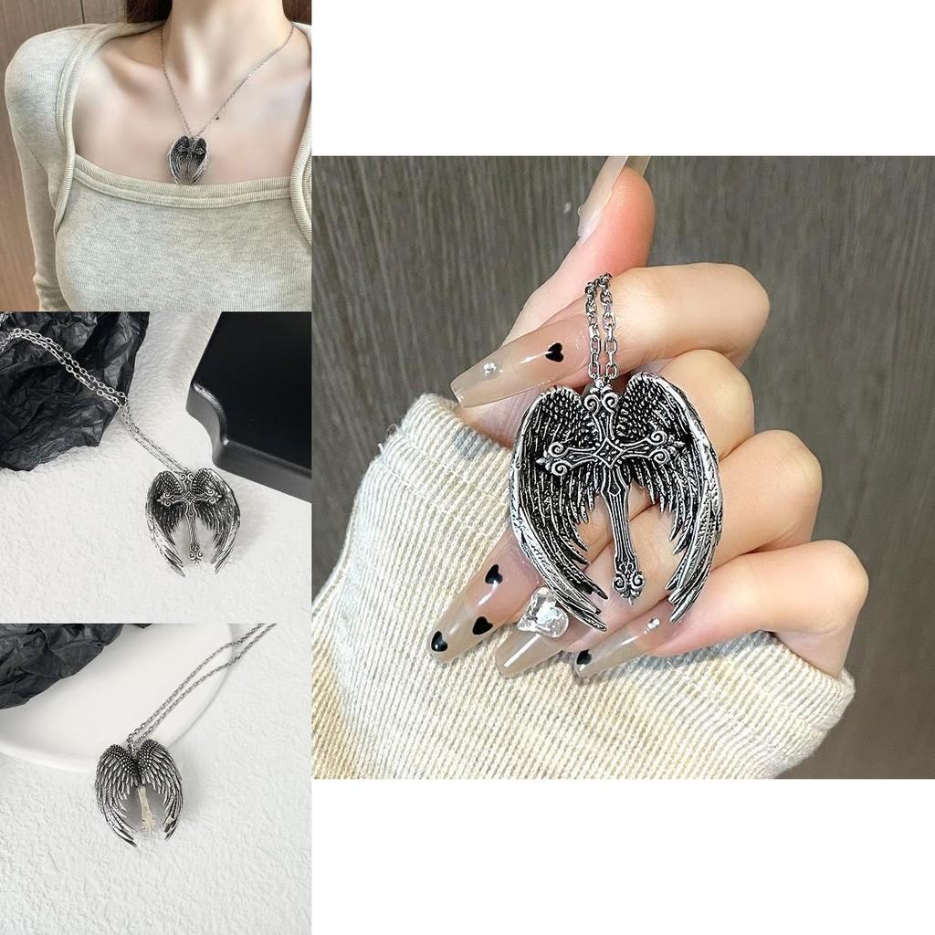 Stylish Alloy Angel Wings Cross Necklace For Trendy Punk Retro Fashion Lovers