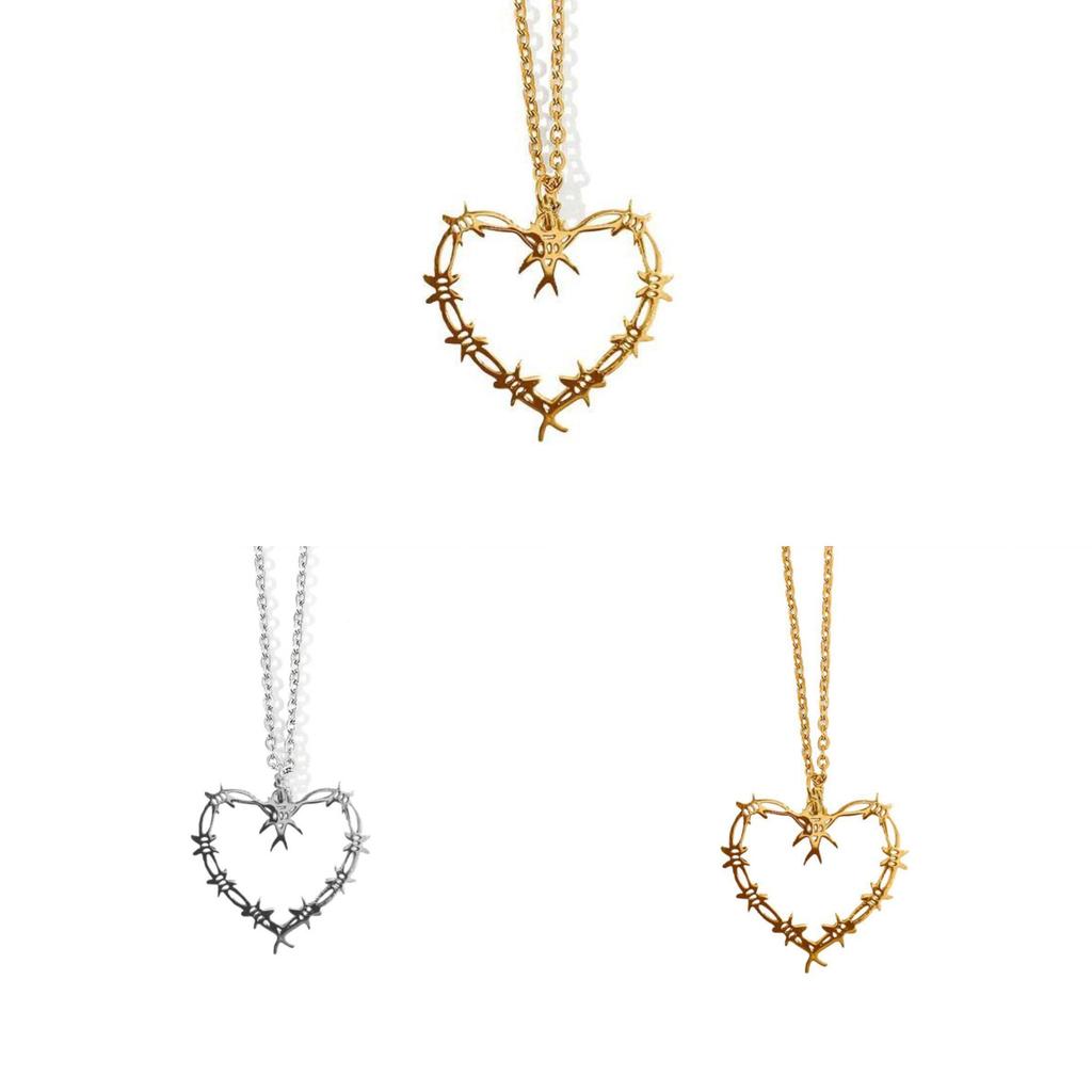 Gothic Heart Thorn Necklace With Cross Chain For Women Summer 2024