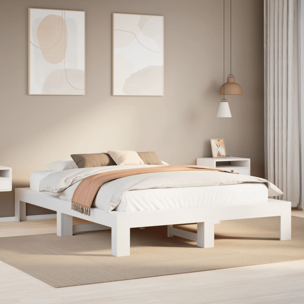 Vidaxl Rama Łóżka Bez Materaca, Biała, 150X200 Cm, Lite Drewno Sosnowe