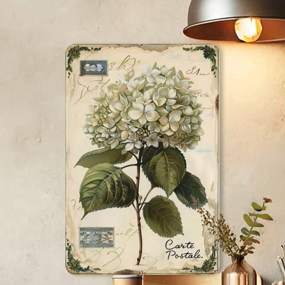 Vintage Metal Sign Hydrangea Wall Decor 8x12 Inch Rustproof Poster for Home