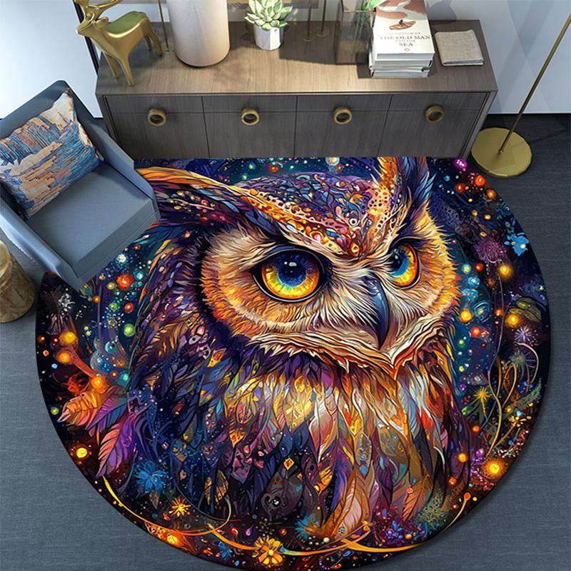 Cosmic Owl Round Area Rug,Carpet Rug for Living Room Bedroom Sofa Playroom Decor,Non-slip Floor Mat