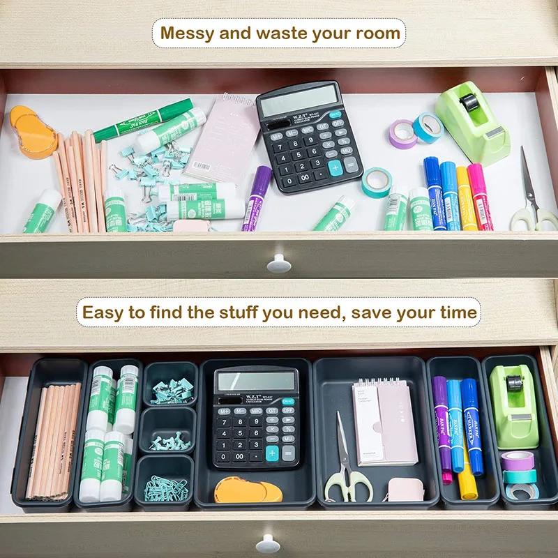 Drawer Trays And Dividers In 4 Sizes 8 Pieces Plastic Storage Box Perfect Makeup Organizer Boxes And Kitchen Table Storage
