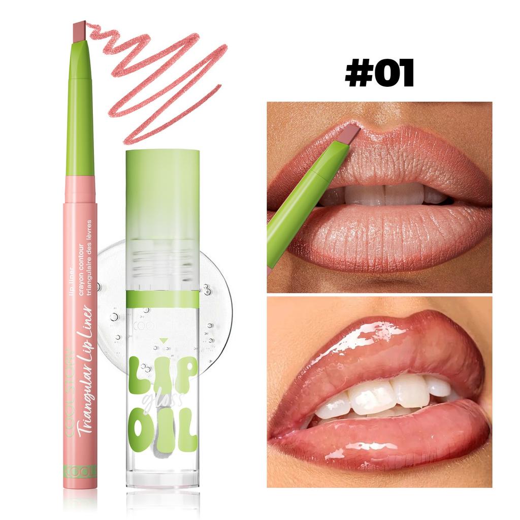 Hydrating Lipliner Lip Gloss Set Matte Lip Outline Contour Liner Nude Brown Plumping Moisturizing Lip Tint for All Skin Types