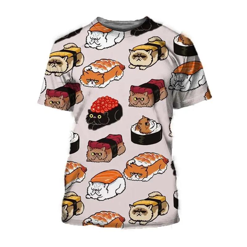 Food Sushi Pattern 3d Printed Men's T-shirts Round Neck Short Sleeves Street Clothing Summer Leisure Trend T-shirts