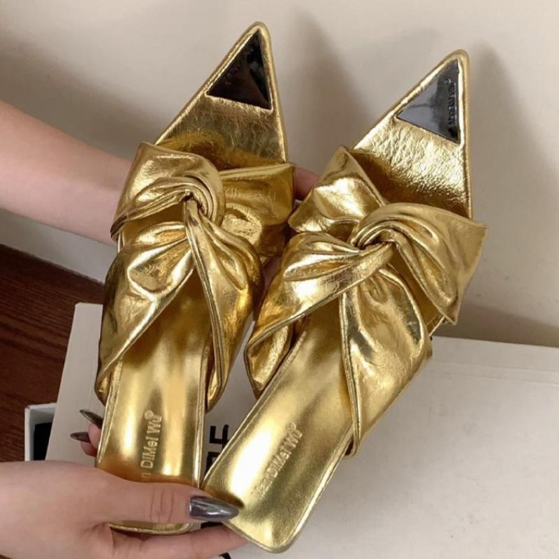 

Fashion Fashion Pointed Toe Cross Tied Design Slipper Women Summer Open Toe Shallow Slide Sandal Gold Pleated Mujer Zapatos Beach Sandal 35 золотий