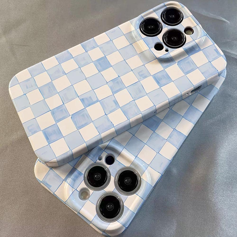 Grid Pattern Phone Case for iPhone 17 16e 16 15 14 13 12 11 Air Pro Max XS XR XSMax 6 7 8 Plus Glossy Film Hard PC Cover