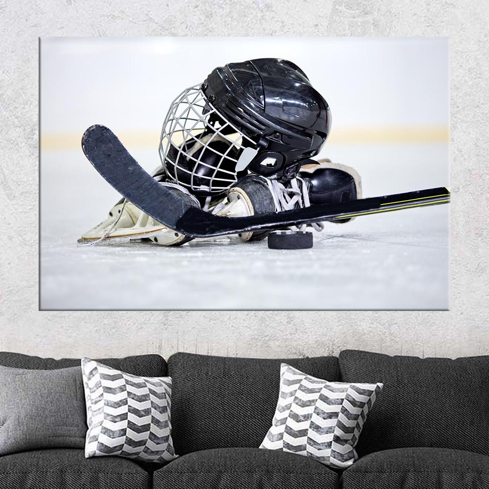 Modern Stick On Ice Hockey Canvas Painting Winter Sport Posters and Prints Hockey Player Wall Art for Living Room Home Decor