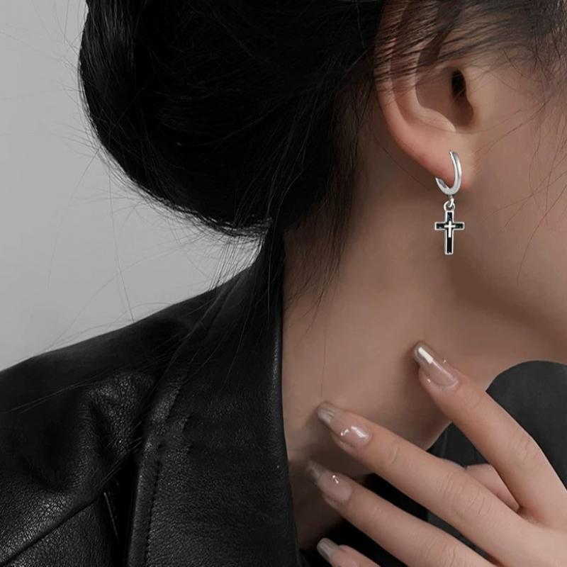 Punk Black Cross Pendant Earrings for Women Gothic Hip Hop Metal Long Tassel Hanging Earring Wedding Party Jewelry Gifts