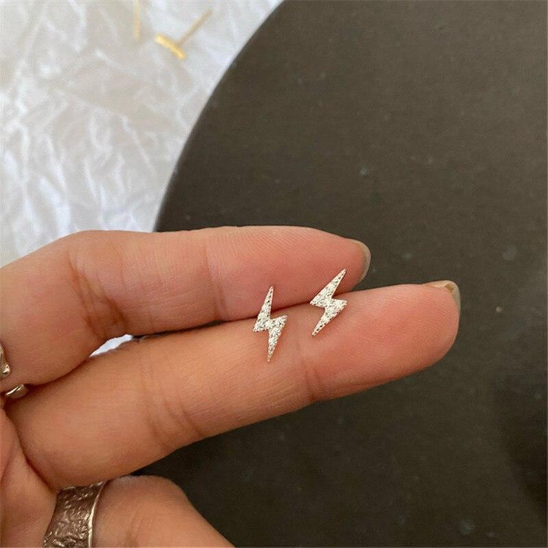 925 Sterling Silver Crystal Lightning Stud Earrings Women Girlfriend Jewelry Gift Accessories Pendientes Eh1797