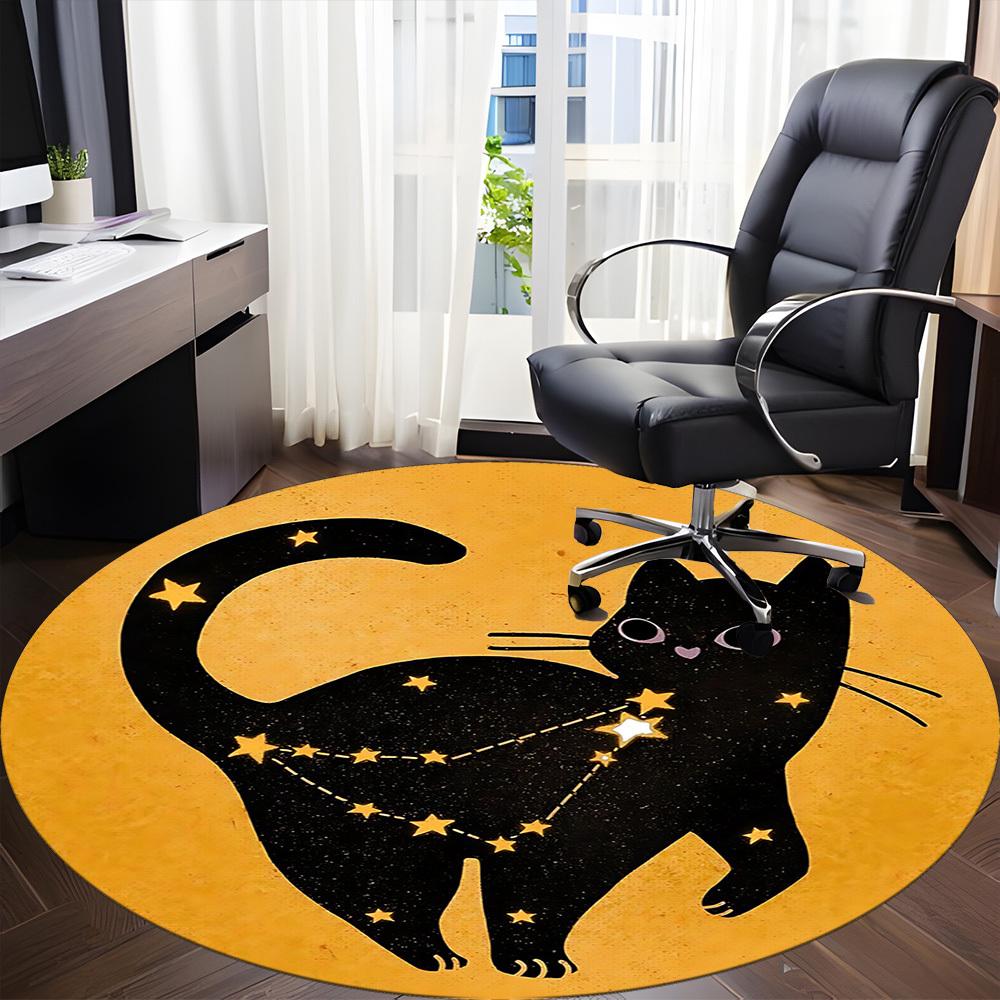 1pc Cat Stars Office Round Area Rug, Under Office Chairs Bedroom Living Room Home Decor, Room Deco