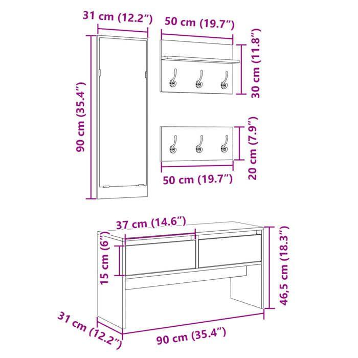VidaXL Ensemble de meubles de couloir 4 pcs chêne sonoma, meuble de rangement de couloir, garde-robe du couloir, meuble de 847921