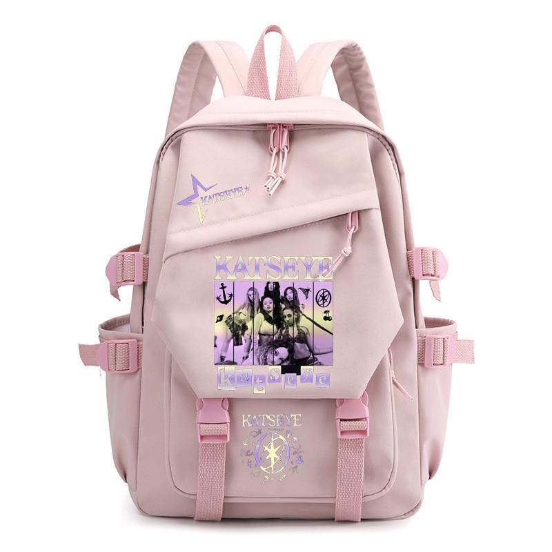

Kids Unisex KATSEYE Printed Backpack Student School Waterproof Canvas Nylon Bag рожевий