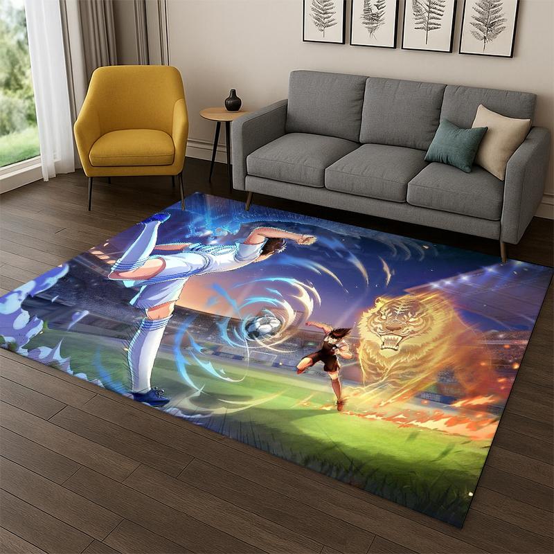 Retro Captain Tsubasa Soccer Cartoon Carpet Rug for Bedroom Living Room Sofa Doormat Home Decor,Kid Game Area Rug Non-slip Gift 40x60cm