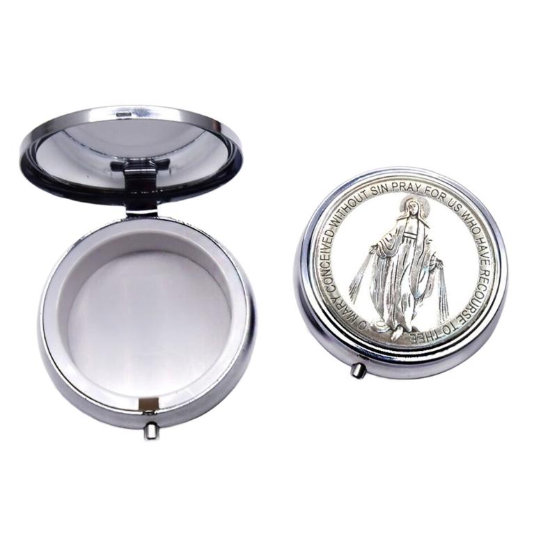 Rosary Jewelry Box Metal Religious Trinkets Box Catholic Christian Roman Rosary Keepsakes Case Prayer Bead Eucharistic Box