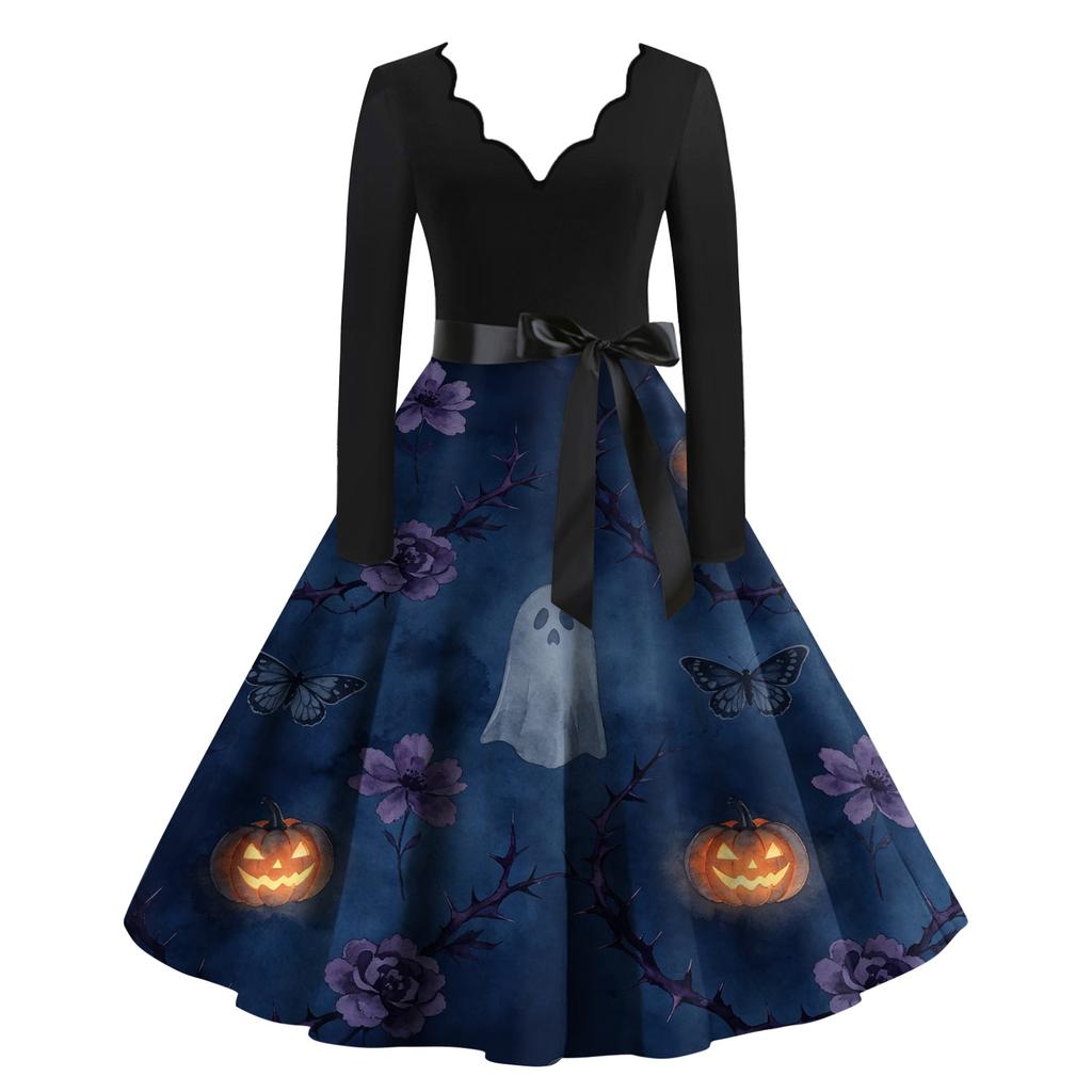 Women's Halloween Printed Maxi Dress for Party
