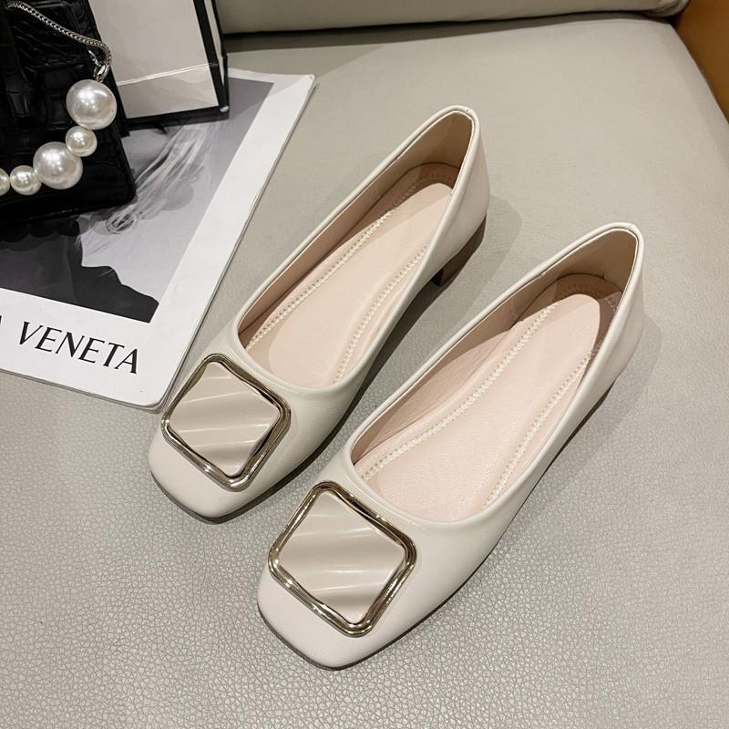 Gentle single shoes women's low heels spring and summer new shallow mouth square head soft sole non-slip medium heel Doudou shoes