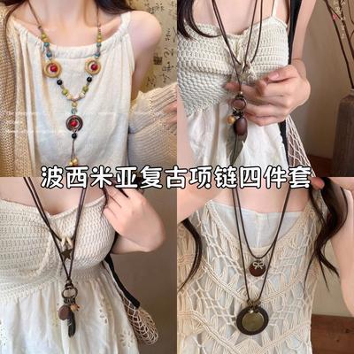 Bohemian Retro Braided Rope Necklace New Chinese Long Fringed Sweater Chain Zen Internet Celebrity Collarbone Chain