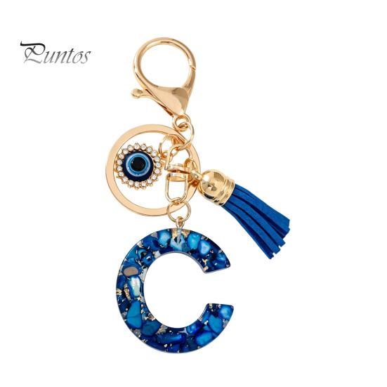 Durable Keychain Charm Blue Series Pendant, Initial Letter Key Chain with Eyes Keyring Tassel Design, A-Z Holder for Bags Backpacks Cars Accessories