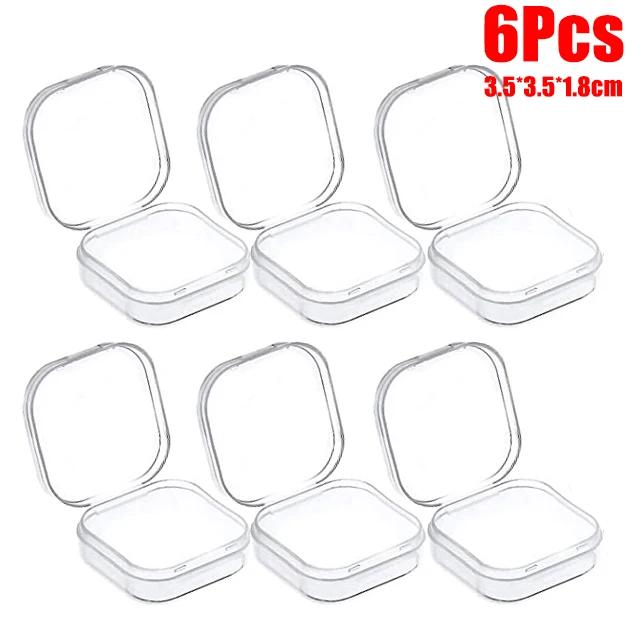 

6/48pcs Plastic Storage Box Square Transparent Flip Portable Pill Container Jewelry Holder Earrings Small Packaging Display Case