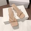Niche thin strap square head open-toed high-heeled sandals girl 2025 spring and summer new one-word strap thin heel temperament light mouth slippers