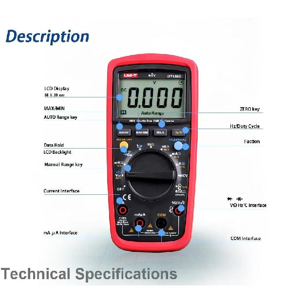 UNI-T UT139C UNIT Digital Multimeter Auto Range True RMS Meter Capacitor Tester Handheld 6000 Count Voltmeter Temperature