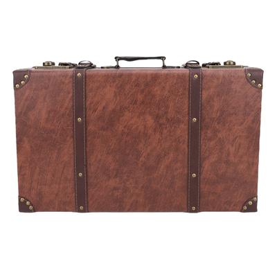 Old Wooden Suitcase Rectangular Leather Handle Multifunctional Vintage Storage Chest for Photo Props and Luggage