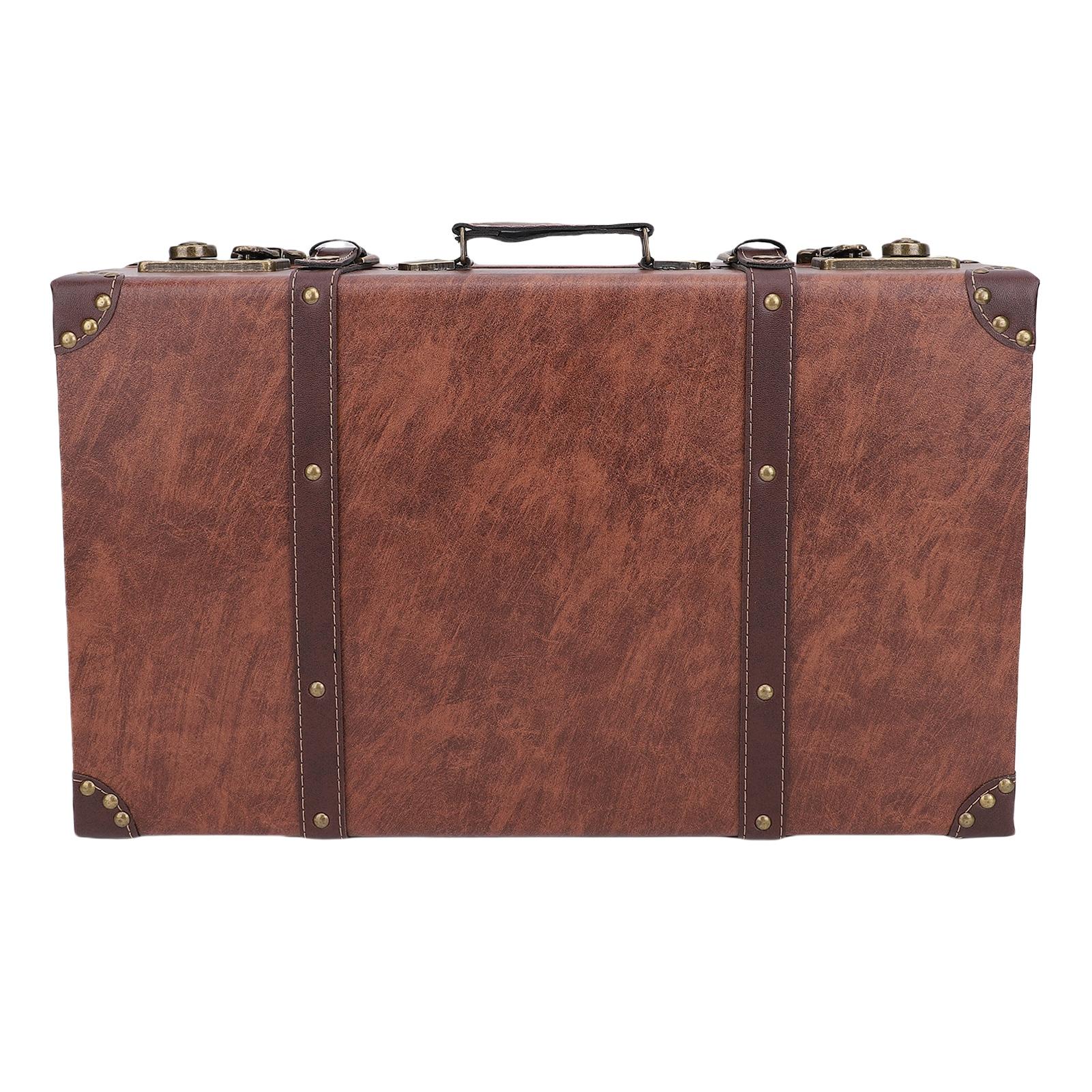 Mfyspace Old Wooden Suitcase Rectangular Leather Handle Multifunctional Vintage Storage Chest For Photo Props And Luggage