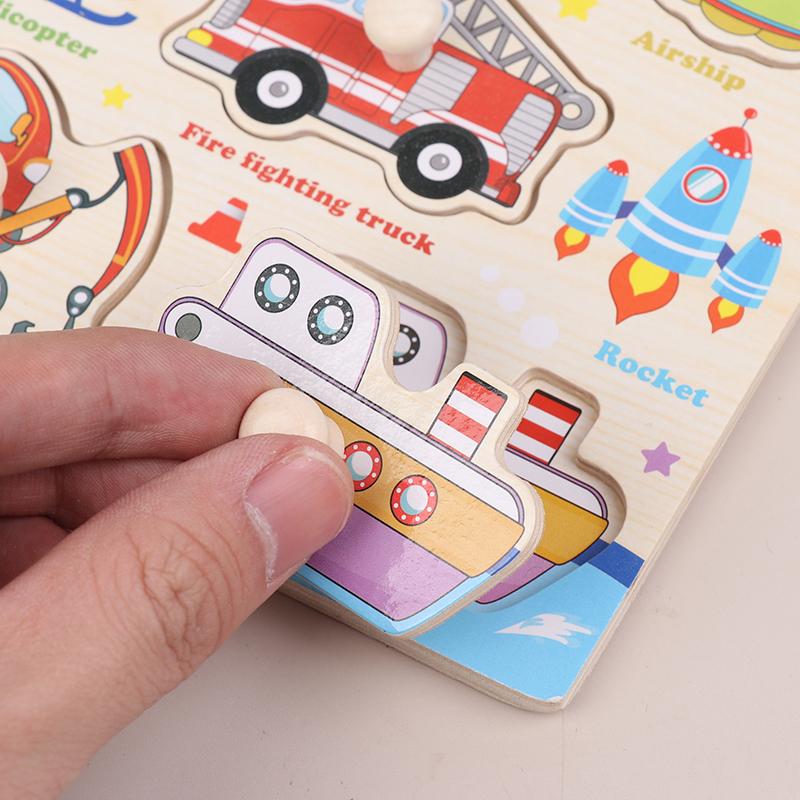 1 Set Cartoon Tier Verkehr Handgreifbretter Holzpuzzle Montessori Spielzeug für Kinder Frühes Lernen Lernspielzeug