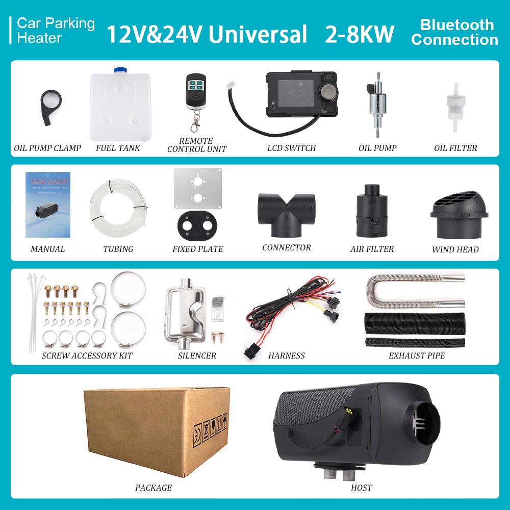 2/5/8KW Diesel Heater 12V&24V bluetooth App & Remote Control Automatic Altitude Adjustment Air Heater for RV Trailer Camper Van