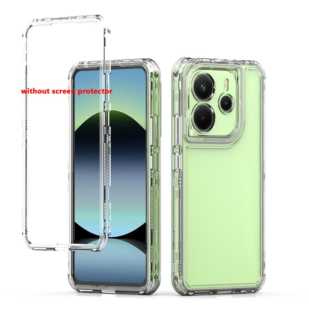 3 in 1 Hybrid Armor Shockproof Case For Xiaomi Redmi Note 14 4G 6.67 inches Plastic Frame Transparent Acrylic TPU Phone Cover