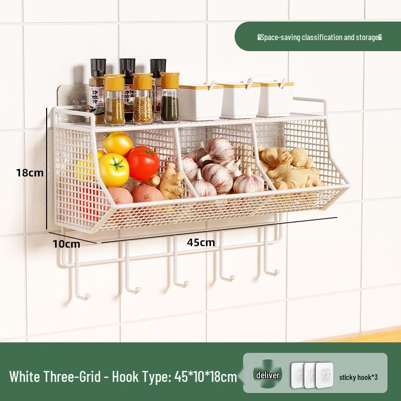 Wall-Mounted Scallion, Ginger & Garlic Storage Basket and Seasoning Box