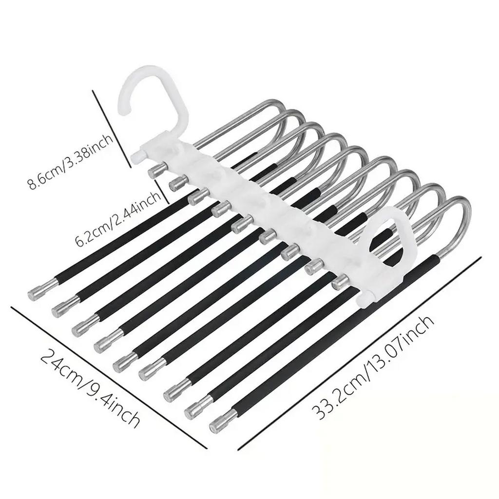 Upgrade 9 Layers Pants Hangers Space Saving, Jeans Hangers Non Slip Stainless Steel Multifunctional Rack S-Type Closet Organizer