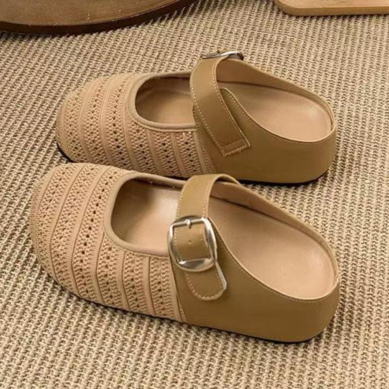 Mesh Flats Mules Shoes for Women Designer Weave Buckle Slippers 2025 Autumn New Trends Casual Slingback Zapatillas Mujer