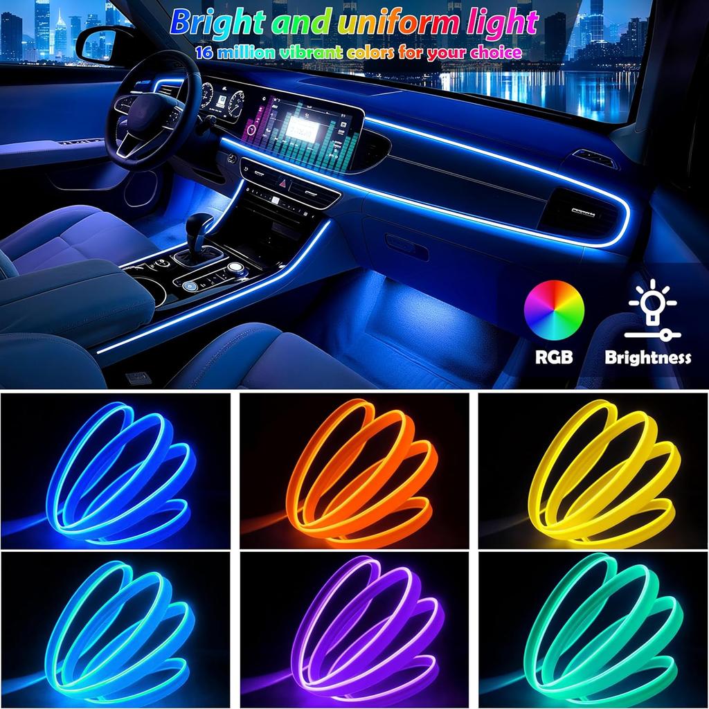 6 In 1 Car Led Strip Lights With App Control, RGB Colors Interior Car Lights, Ambient Led Lighting Kit, 4 Light Flashing Modes, USB Neon Accessories