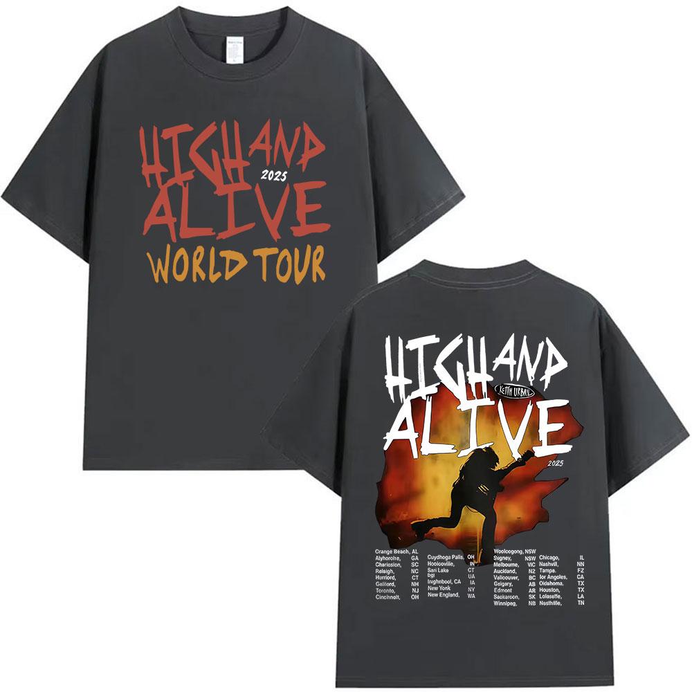 2026 Vintage Keith Urban High and Alive World Tour Tshirt Mens Hip Hop Gothic Cotton Short Sleeve Fans Gift Streetwear