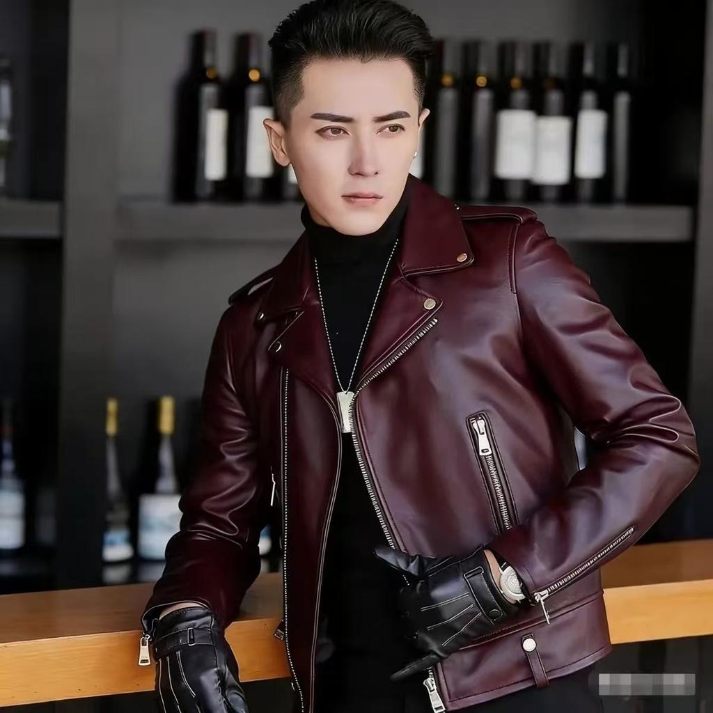Spring and Autumn New Leather Jacket Motorcycle Leather Jacket Men's Short Slim Handsome Youth Men's Jacket Trend