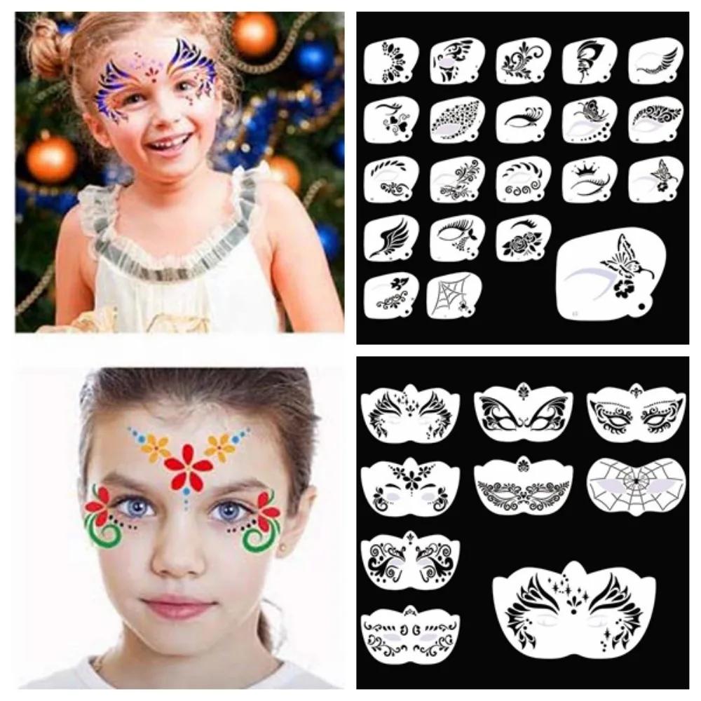Reusable Face Paint Templates Multiple Pattern Hollowed Body Art Paint Stencils Easy Use Hand Painting DIY Makeup Tools Adults