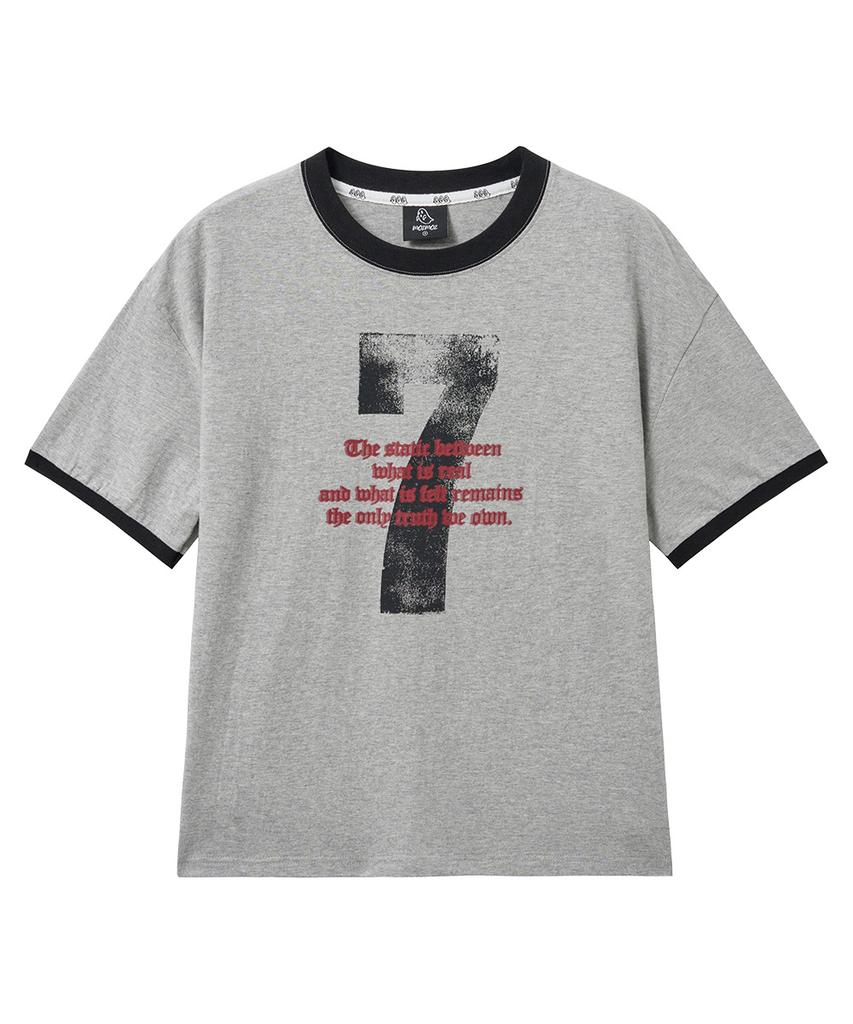 MOZMOZ Seven Graphic Ringer T-Shirt Gray
