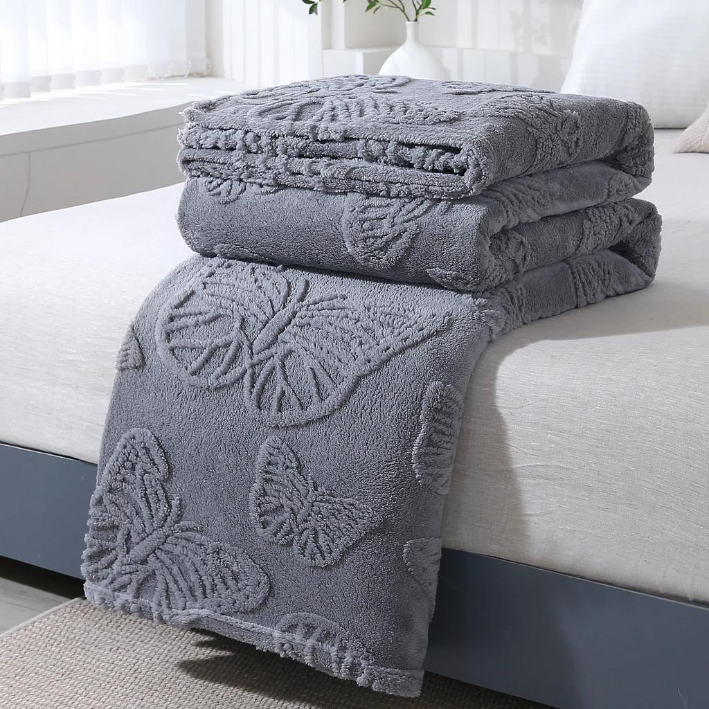 Minimalist Butterfly Jacquard Faux Long Plush Lamb Wool Blanket Soft And Warm Can Be Used As Bedspread Or Shawl Leisure Blanket