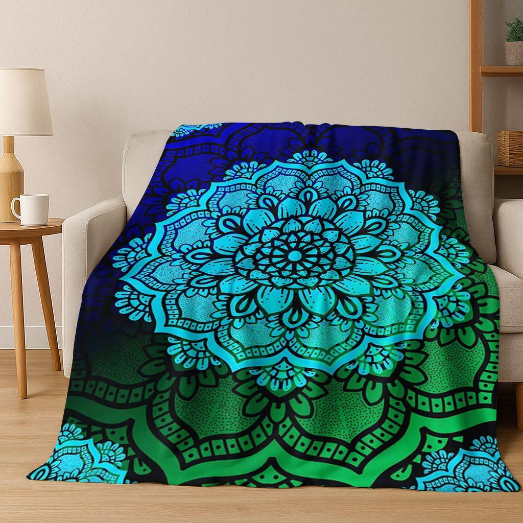 Regenbogen Mandala Blume Chakren Yoga Bohemia Kunst Flanell Decke, Gemütliche Weiche Überwurfdecke für Zuhause Schlafzimmer Bett Sofa Abdeckung Kinder Geschenk