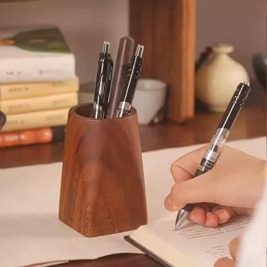 Vintage Wood Pen Holder Minimalist Large-capacity Storage Pencil Box Portable Makeup Brush Holder Table Organizer Pot