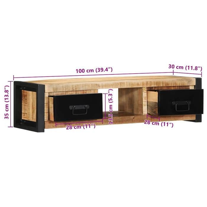 VidaXL TV Cabinet 100x30x25 Cm Solid Raw Mango Wood, Tv Bench, Hifi Cabinet, Entertainment Center, Tv Buffet, 4013597