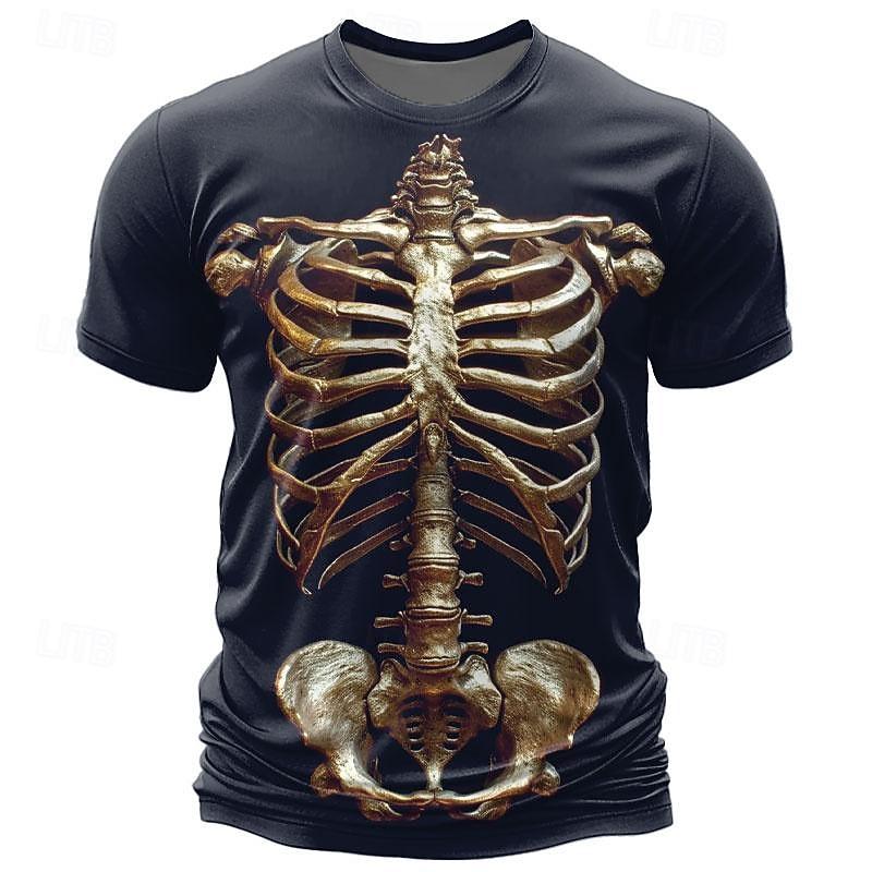 Men's Graphic Skeleton T Shirt Short Sleeve T shirt 3D Print Crew Neck Shirt Casual Subculture Sports Outdoor
