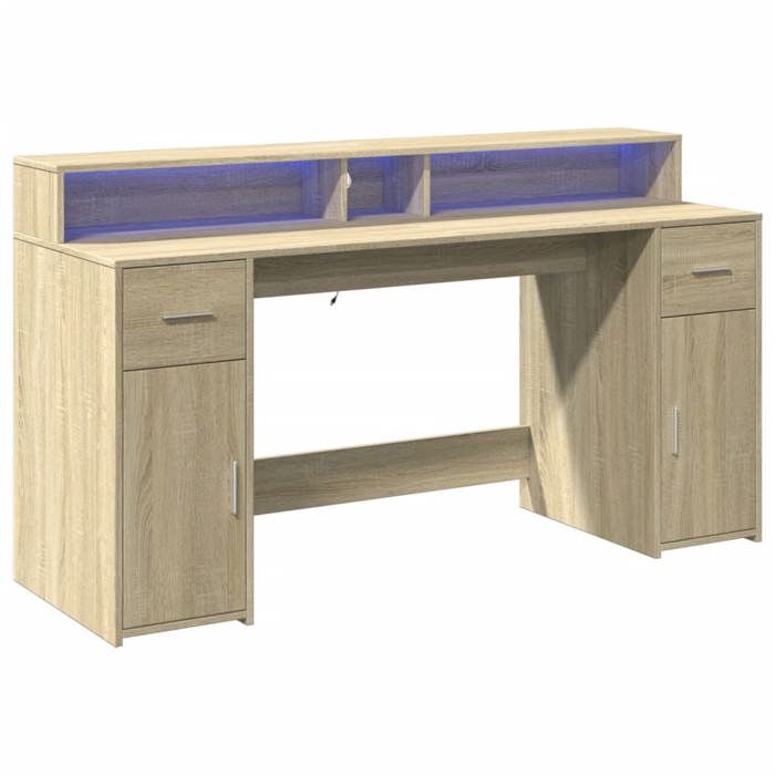 VidaXL Desk with LED Lights Sonoma Oak Engineered Wood, Work Desk, Study Desk, Home Office Desk, Desk 3309431
