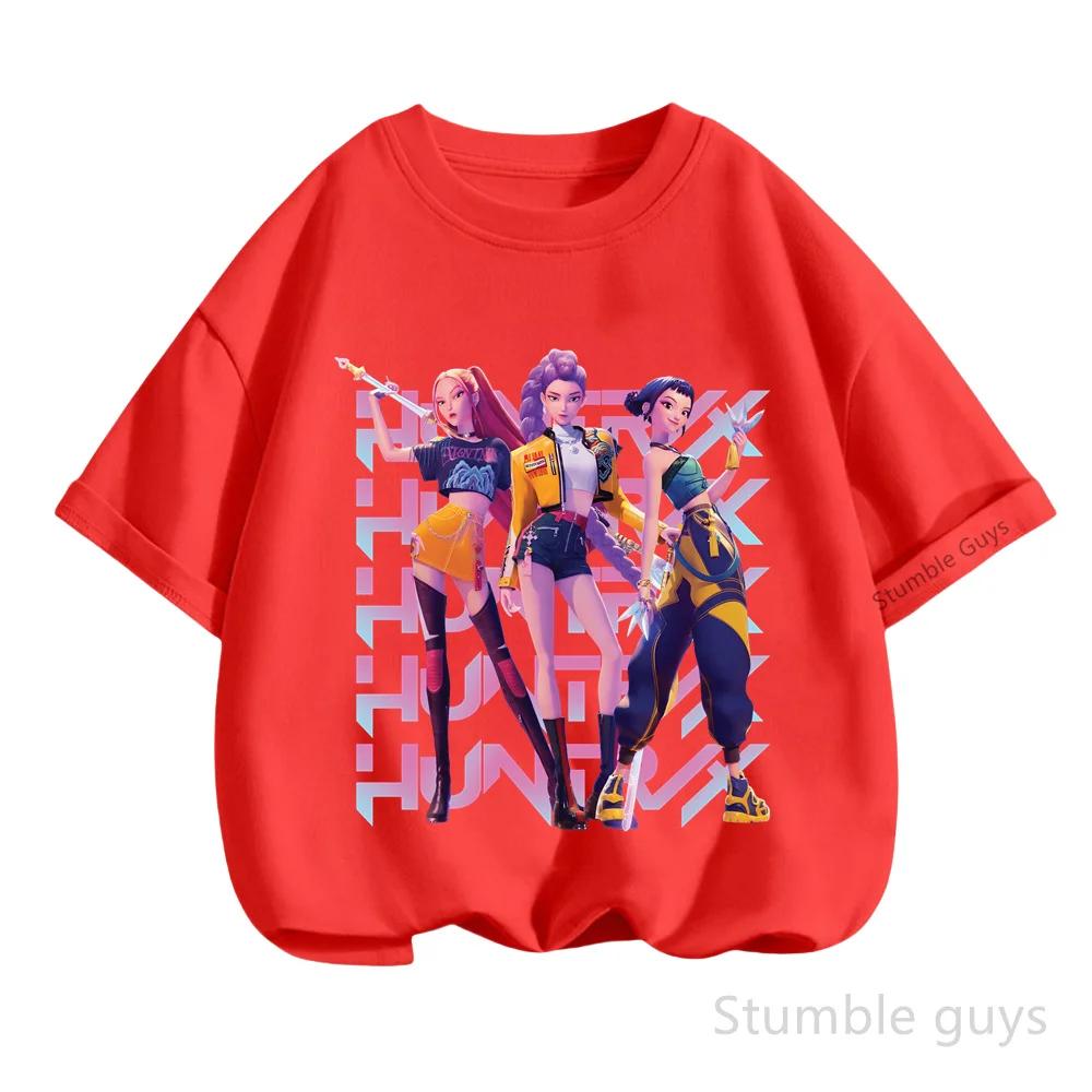 Kids Summer KPop Demon Hunters T-shirt Huntrix Anime Tshirt Boys Clothes Girls