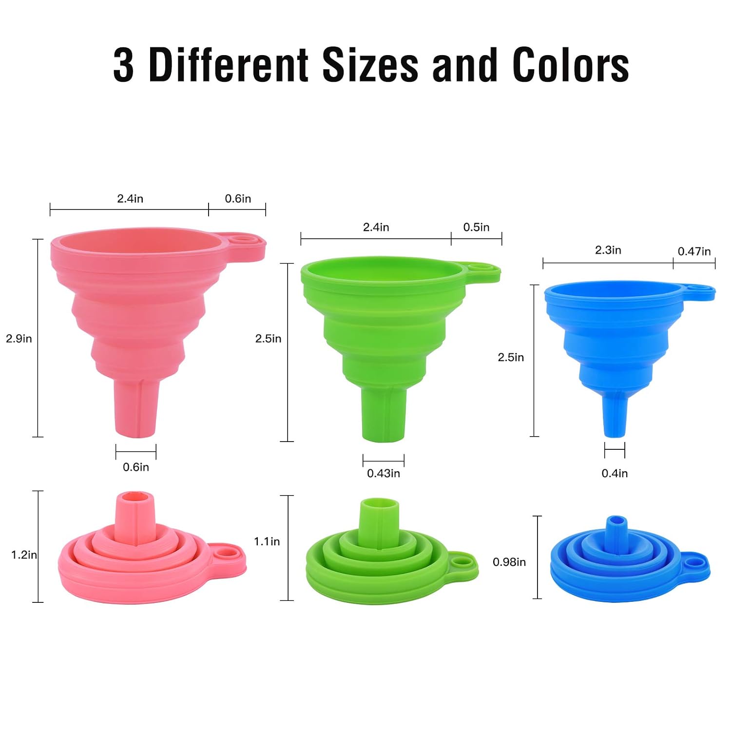 Kitchen Silicone Collapsible Funnel Set of 3,Small and Large,Flexible-Foldable-Cooking-Food-Grade Funnels for Filling Small or Mini