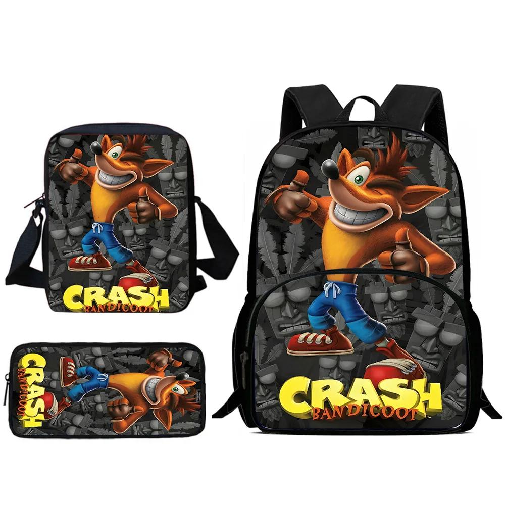 Child Backpacks Cartoon Crashs Bandicoots Shoulder Bag Pencil Case Pupil Large Capacity School Bags For Boys Girls Best Gift